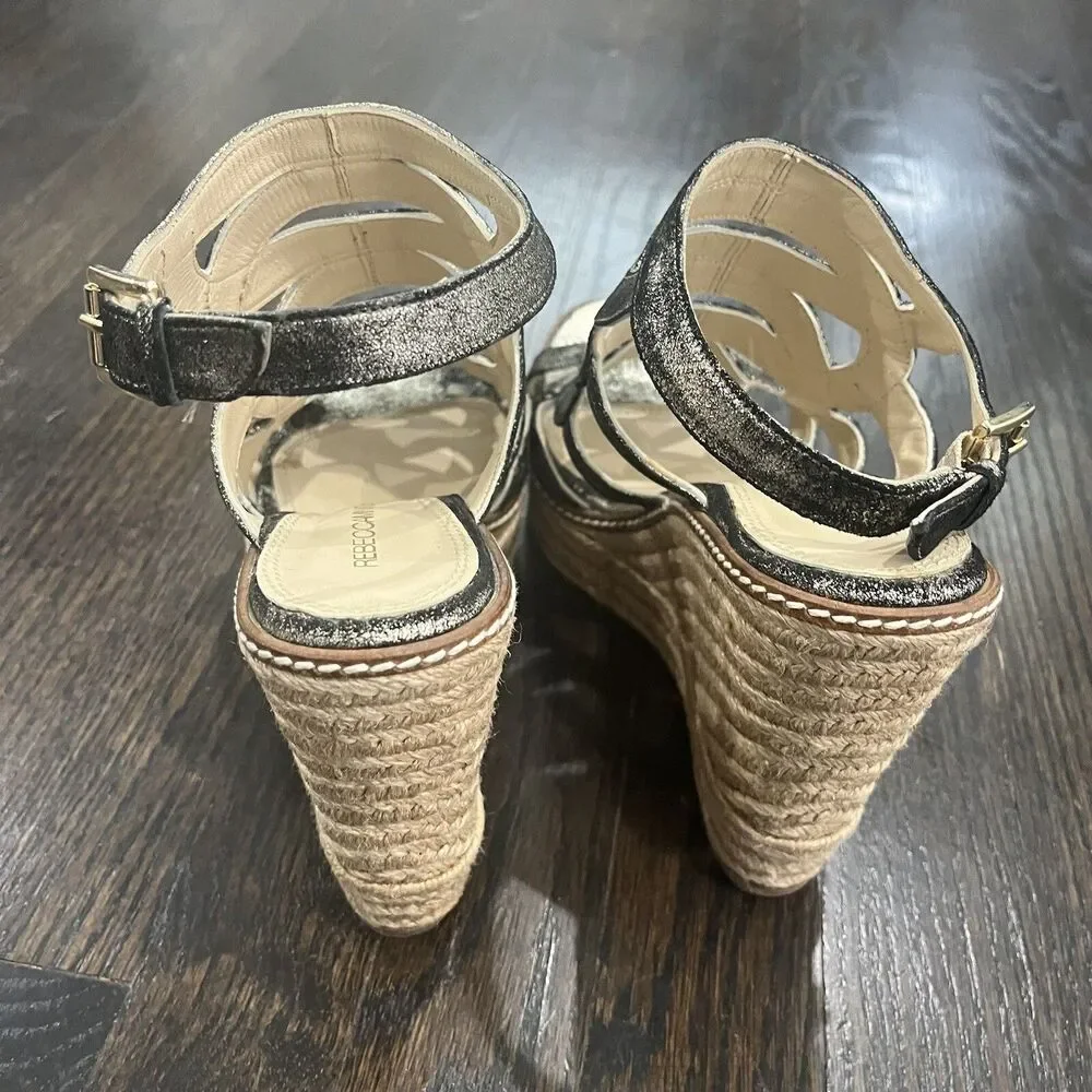 Rebecca Minkoff‎ Sandals Women's 9.5 B Gold Platform Espadrille Strappy Wedge